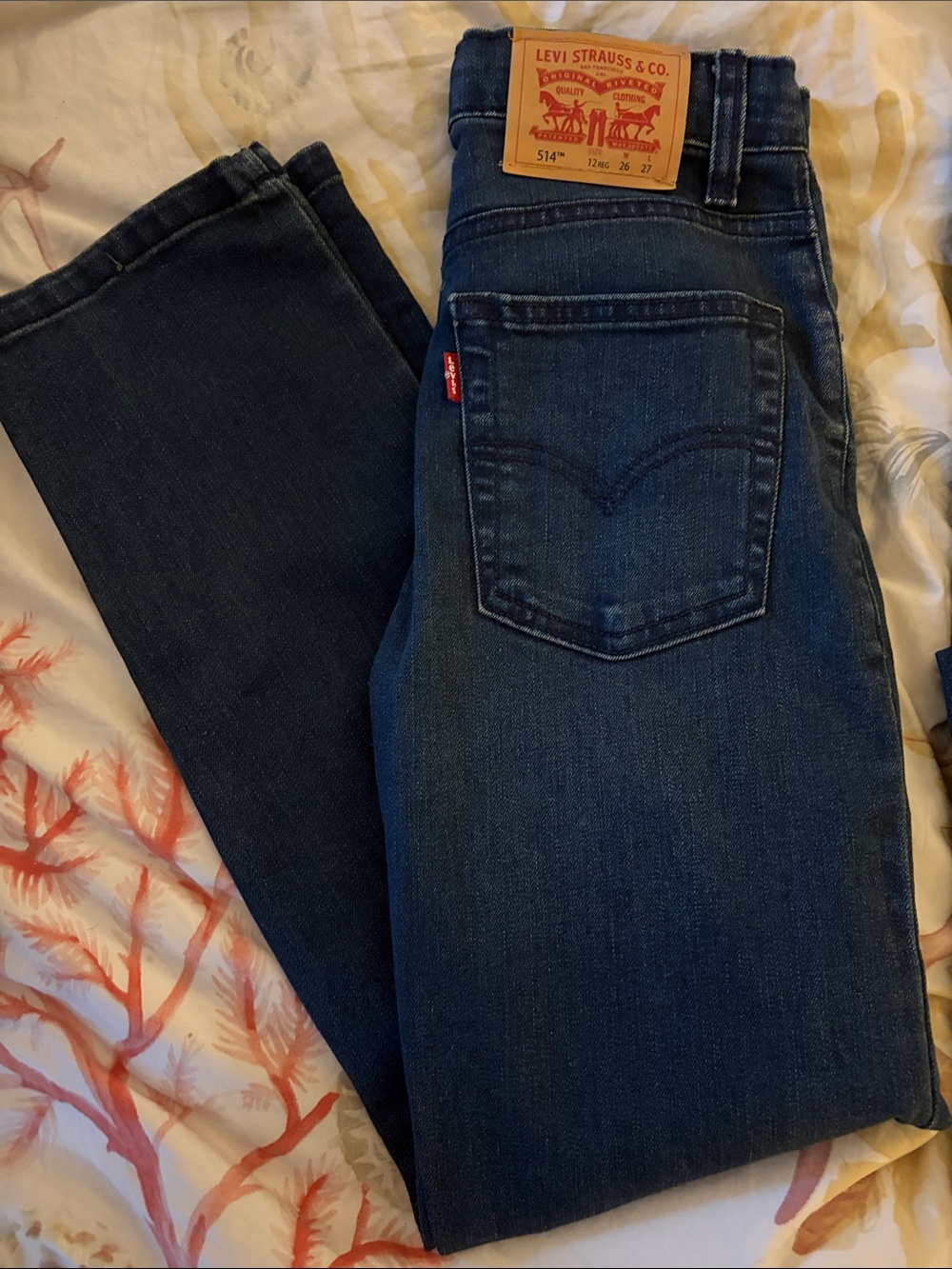 Levi's 514 Dark Blue Denim Jeans with hidden elastic waist adjustment